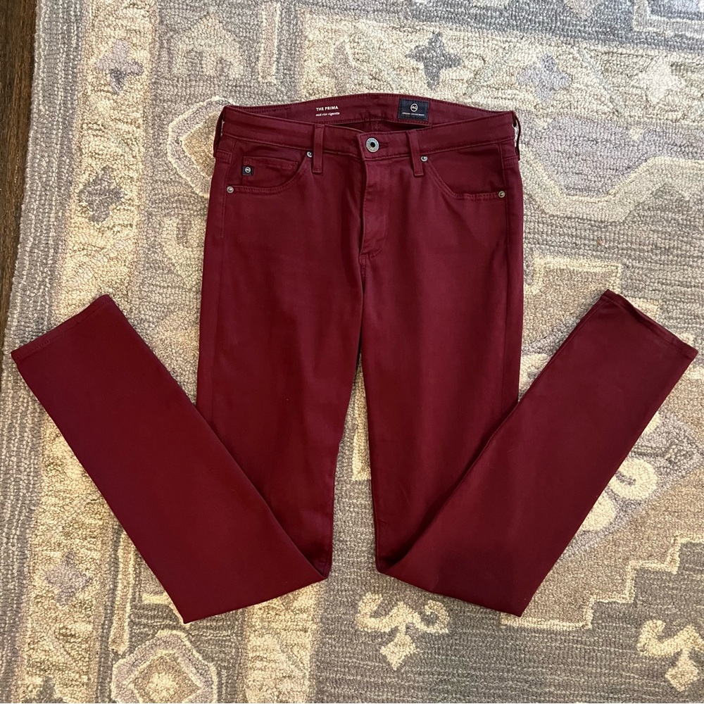 AG The Prima mid-rise cigarette jeans, crimson burgundy dark red size 26